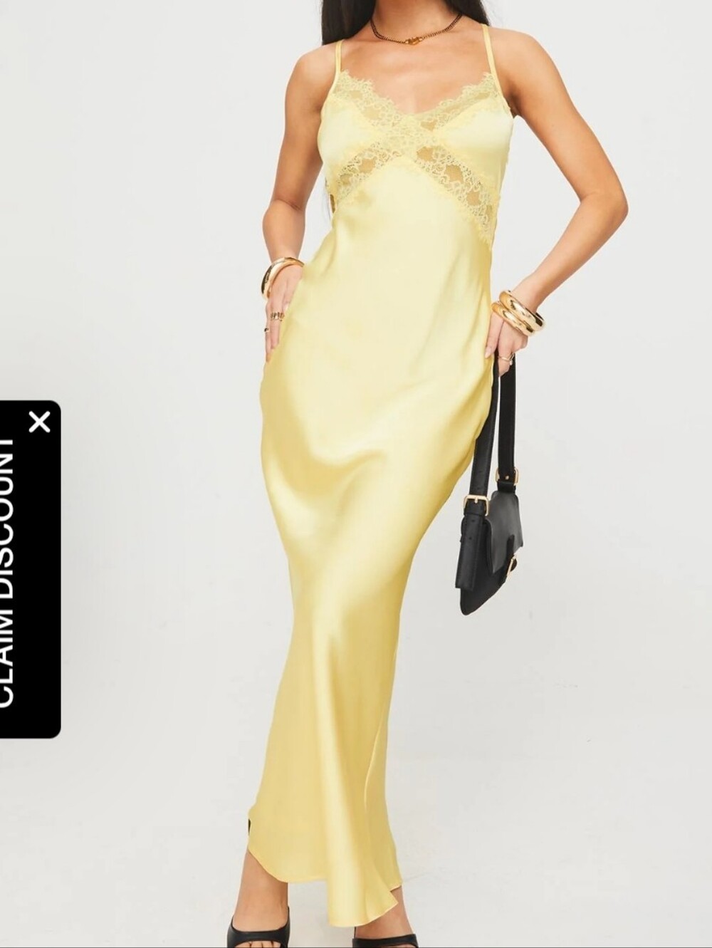 Princess Polly Treasure Bias Cut Maxi Dress Lemon Size 8